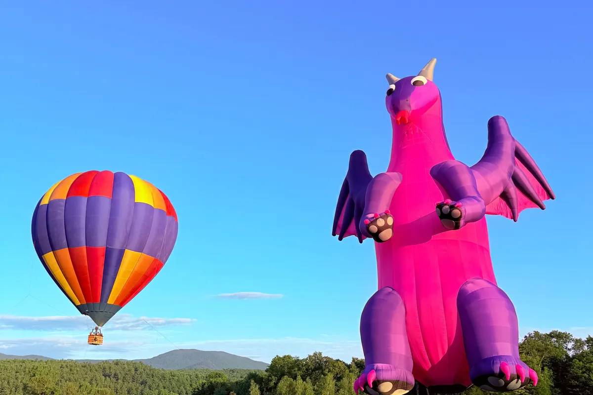 Hot air balloons over the hills in Stowe