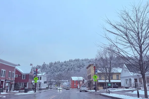 Main Street in Stowe village after a light snow